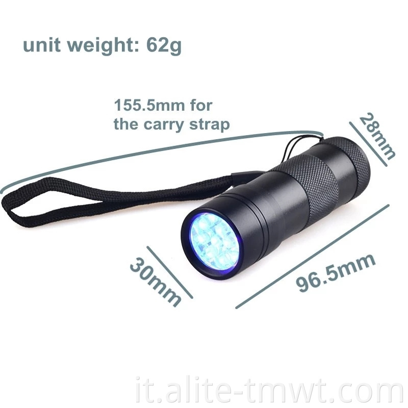 Mini calda portatile Vendita 12 UV Emergenza UV Emergenza Outdoor Camping Flashlight per il rilevatore di urine per animali